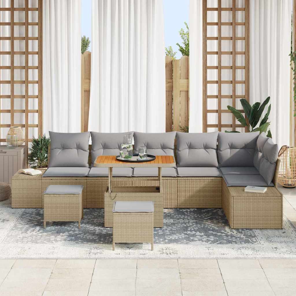 Havesofa Sæt med pude med opbevaring 9 pcs Beige Poly rattan