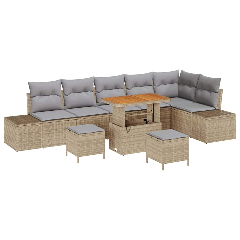 Havesofa Sæt med pude med opbevaring 9 pcs Beige Poly rattan