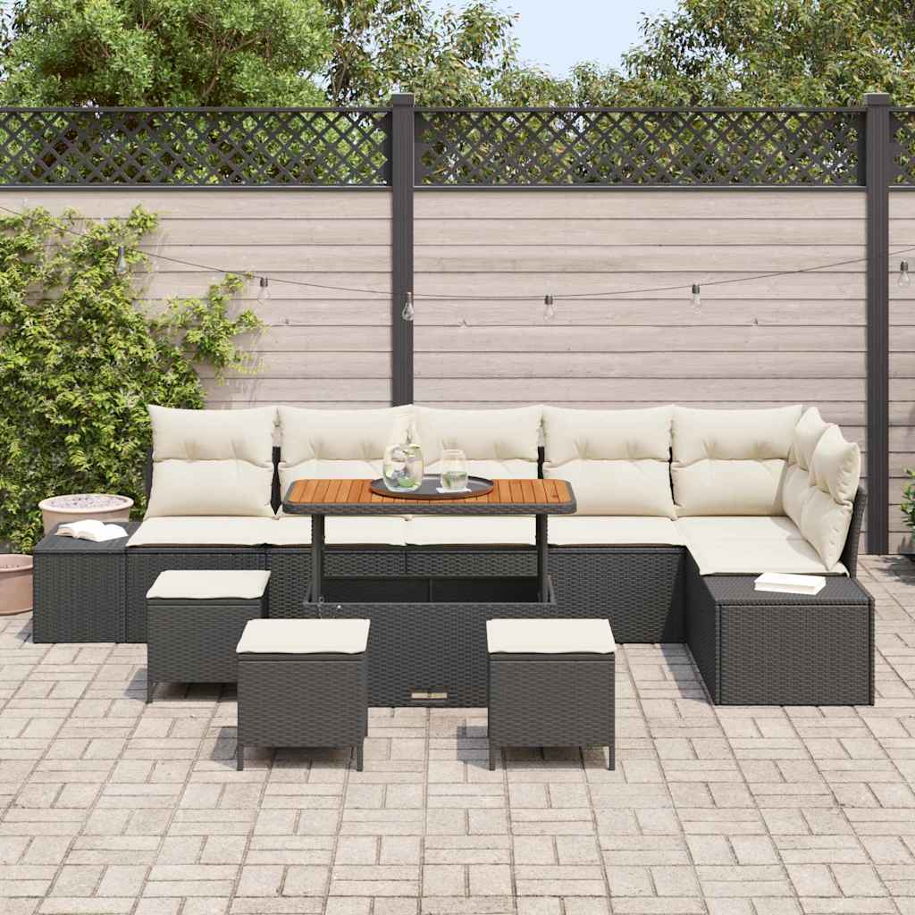 Havesofa Sæt med pude med opbevaring 10 pcs Sort Poly rattan