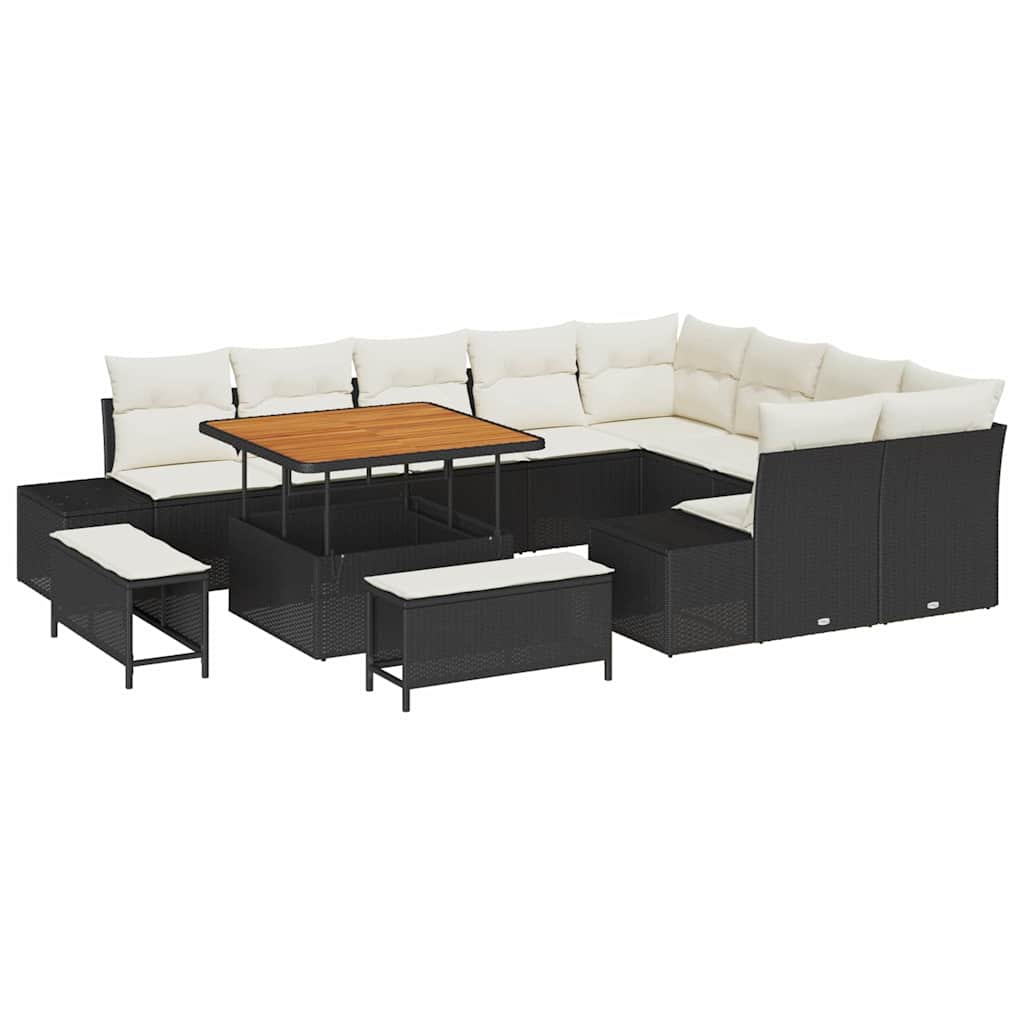 Havesofa Sæt med pude med opbevaring 12 pcs Sort Poly rattan