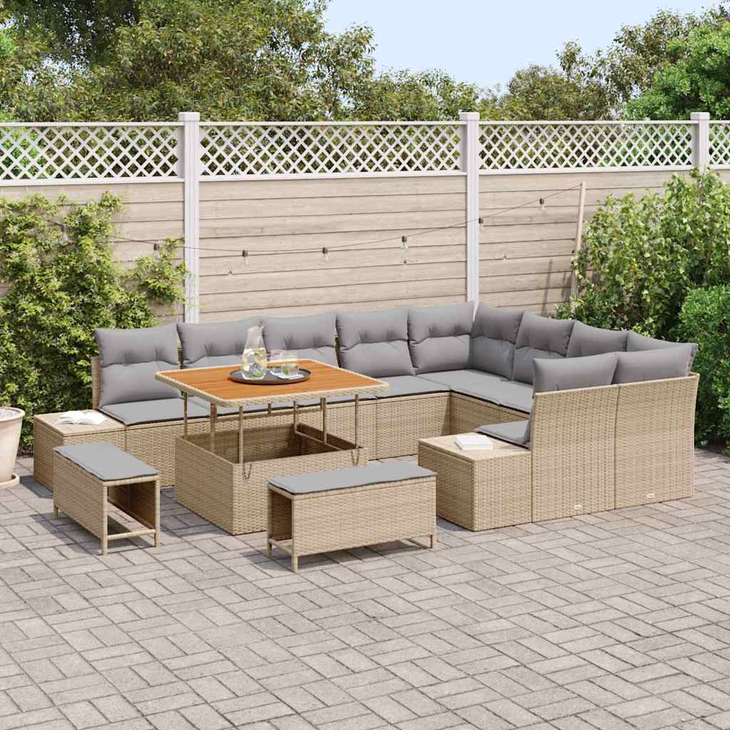 Havesofa Sæt med pude med opbevaring 12 pcs Beige Poly rattan