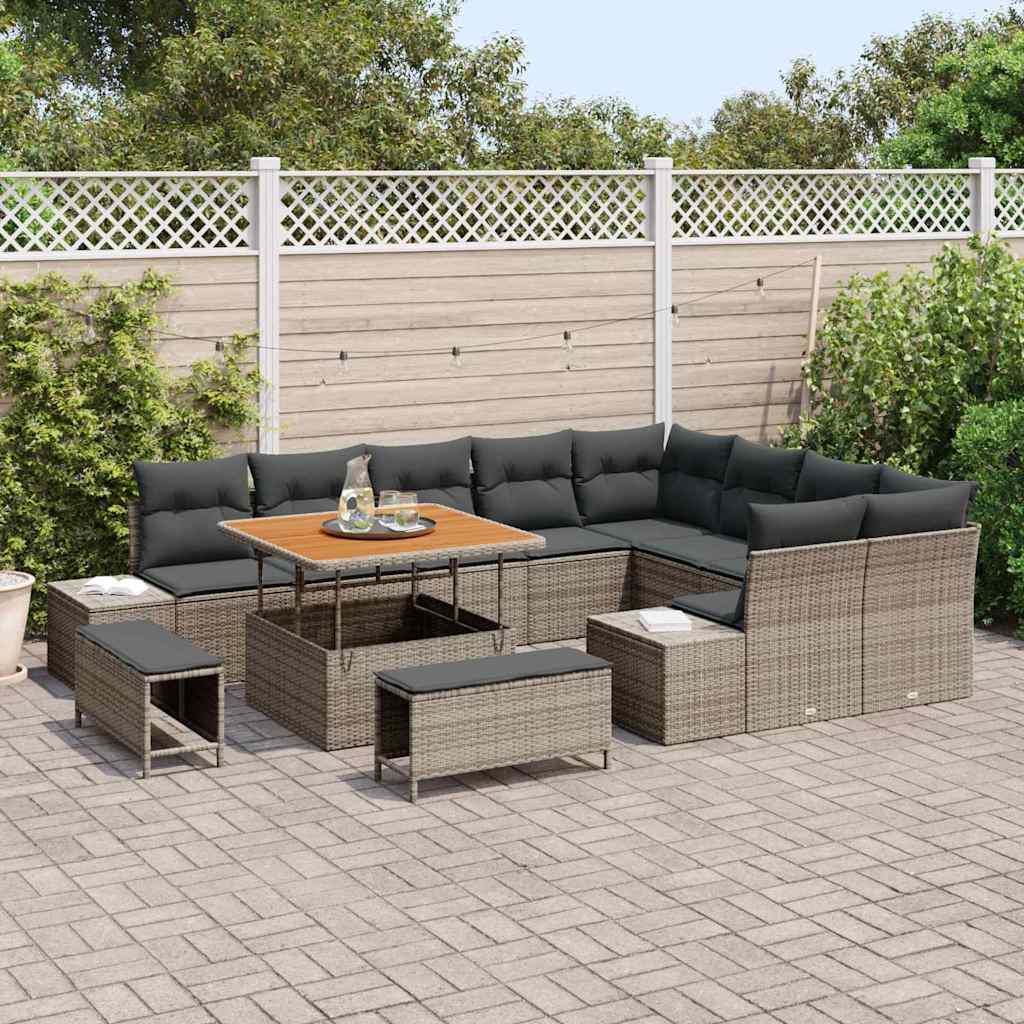Havesofa Sæt med pude med opbevaring 12 pcs Grå Poly rattan