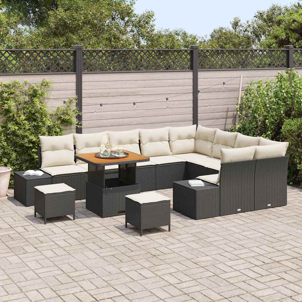 Havesofa Sæt med pude med opbevaring 12 pcs Sort Poly rattan