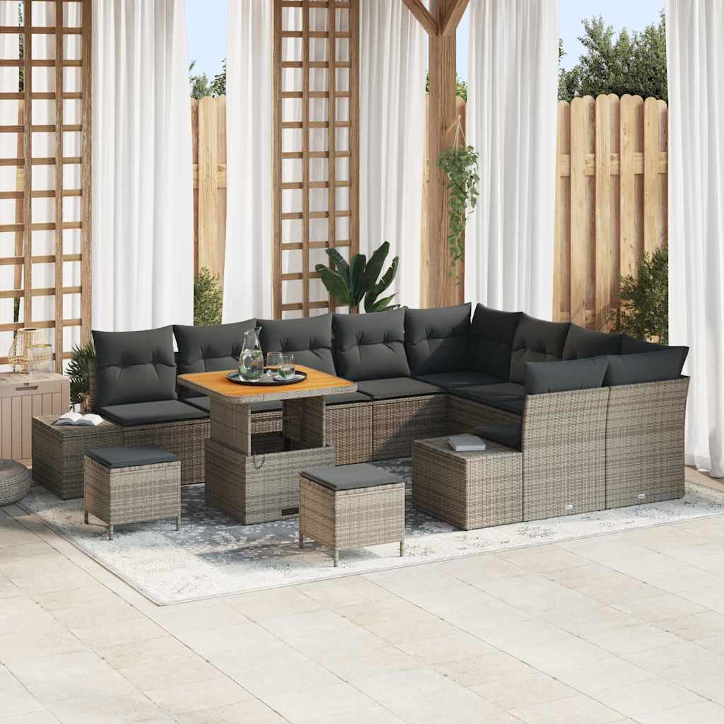 Havesofa Sæt med pude med opbevaring 12 pcs Grå Poly rattan