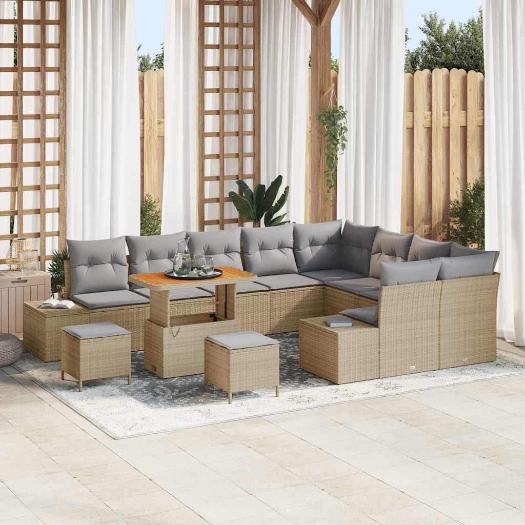 Havesofa Sæt med pude med opbevaring 12 pcs Beige Poly rattan