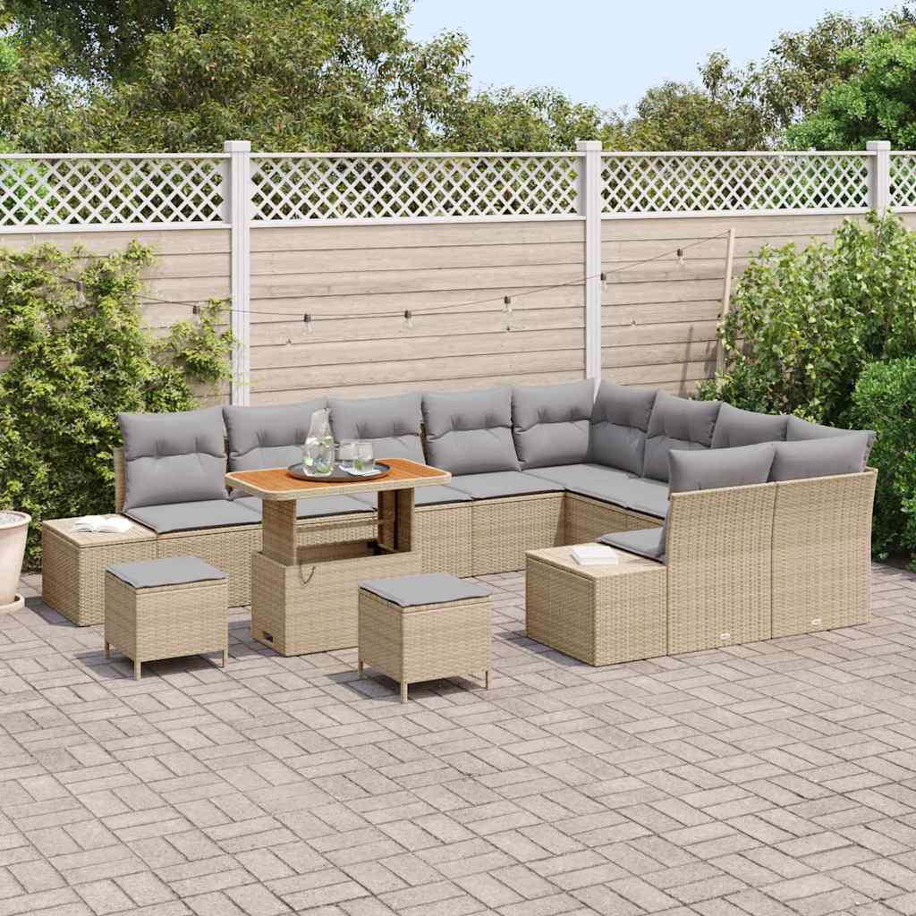 Havesofa Sæt med pude med opbevaring 12 pcs Beige Poly rattan