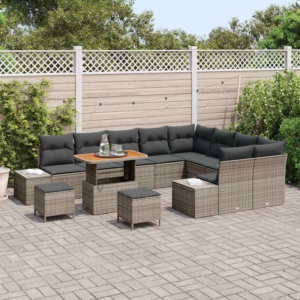 Havesofa Sæt med pude med opbevaring 12 pcs Grå Poly rattan