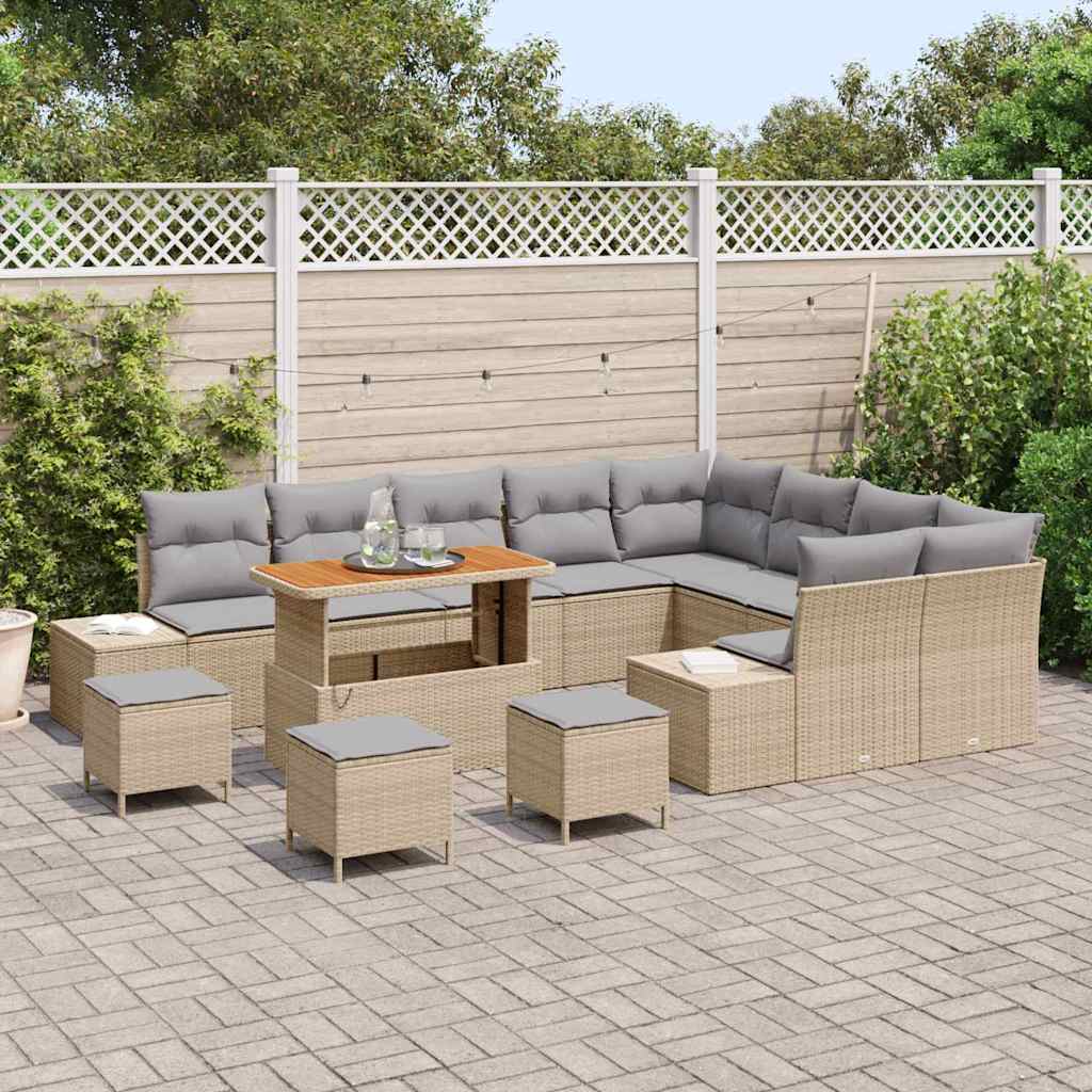 Havesofa Sæt med pude med opbevaring 13 pcs Beige Poly rattan