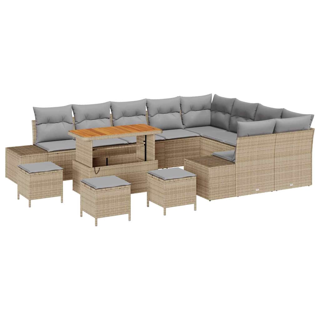 Havesofa Sæt med pude med opbevaring 13 pcs Beige Poly rattan