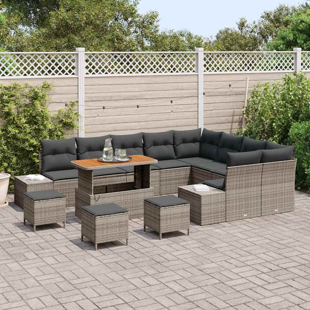 Havesofa Sæt med pude med opbevaring 13 pcs Grå Poly rattan
