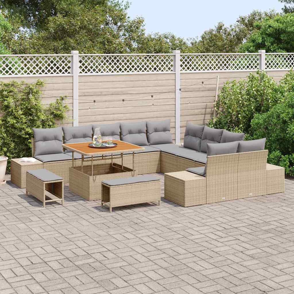 Havesofa Sæt med pude med opbevaring 13 pcs Beige Poly rattan
