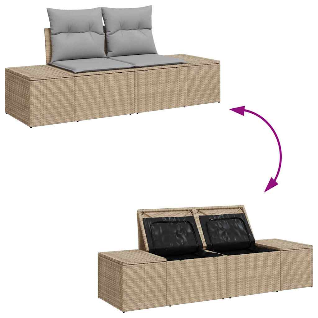 Havesofa Sæt med pude med opbevaring 13 pcs Beige Poly rattan