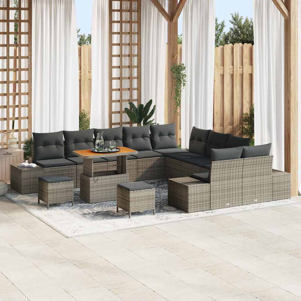Havesofa Sæt med pude med opbevaring 13 pcs Grå Poly rattan
