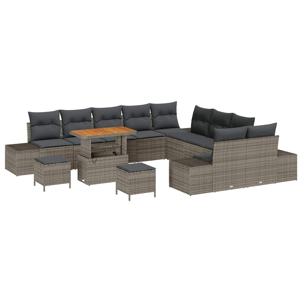 Havesofa Sæt med pude med opbevaring 13 pcs Grå Poly rattan