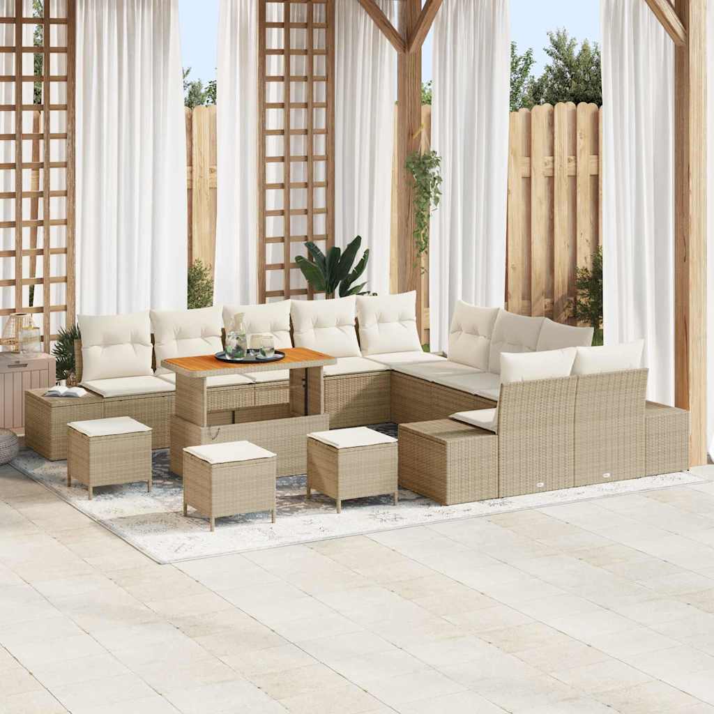 Havesofa Sæt med pude med opbevaring 14 pcs Beige Poly rattan