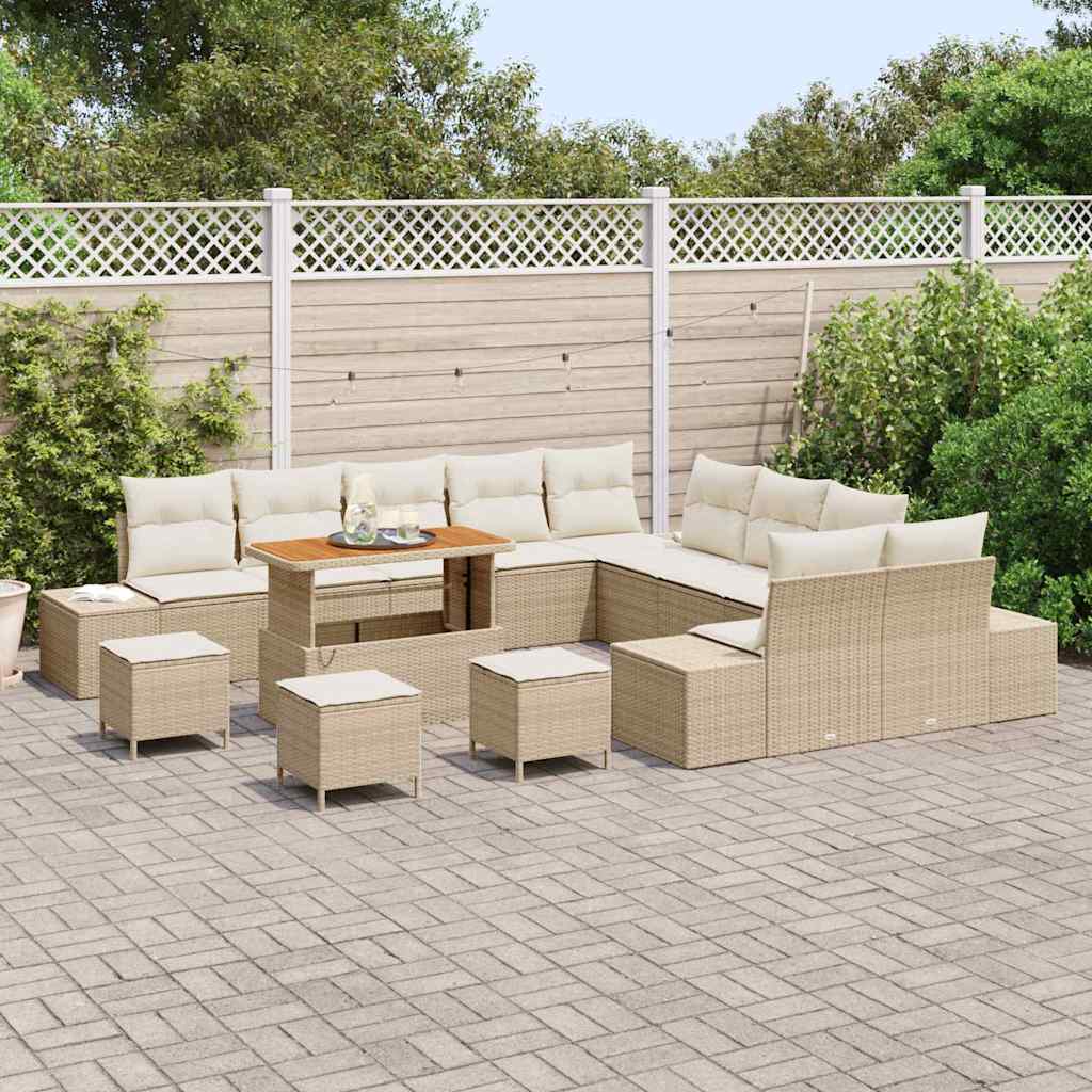 Havesofa Sæt med pude med opbevaring 14 pcs Beige Poly rattan