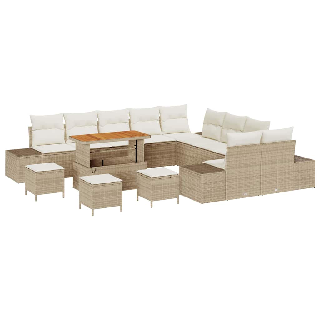 Havesofa Sæt med pude med opbevaring 14 pcs Beige Poly rattan