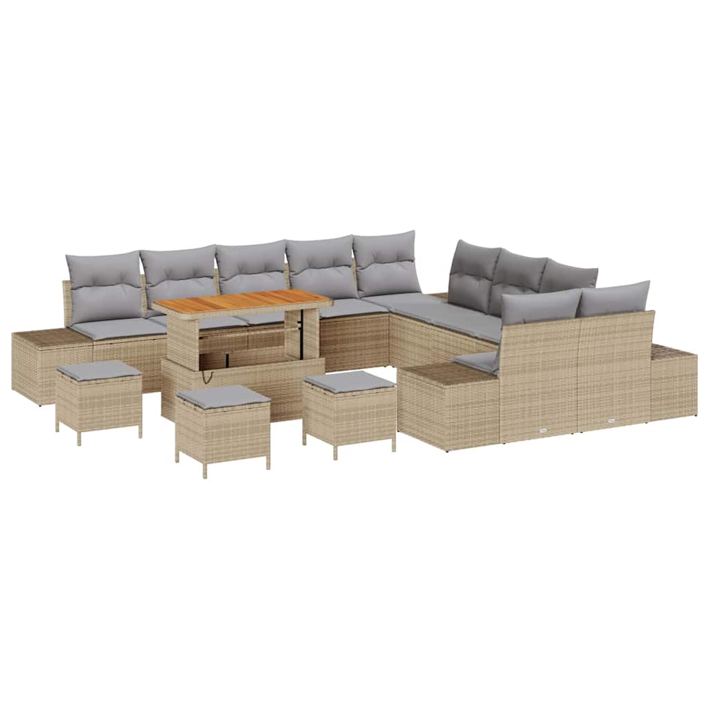 Havesofa Sæt med pude med opbevaring 14 pcs Beige Poly rattan