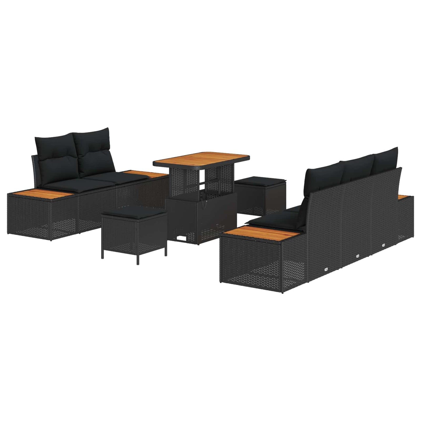 Havesofa Sæt 8 pcs Sort Poly Rattan og pulverlakeret stål