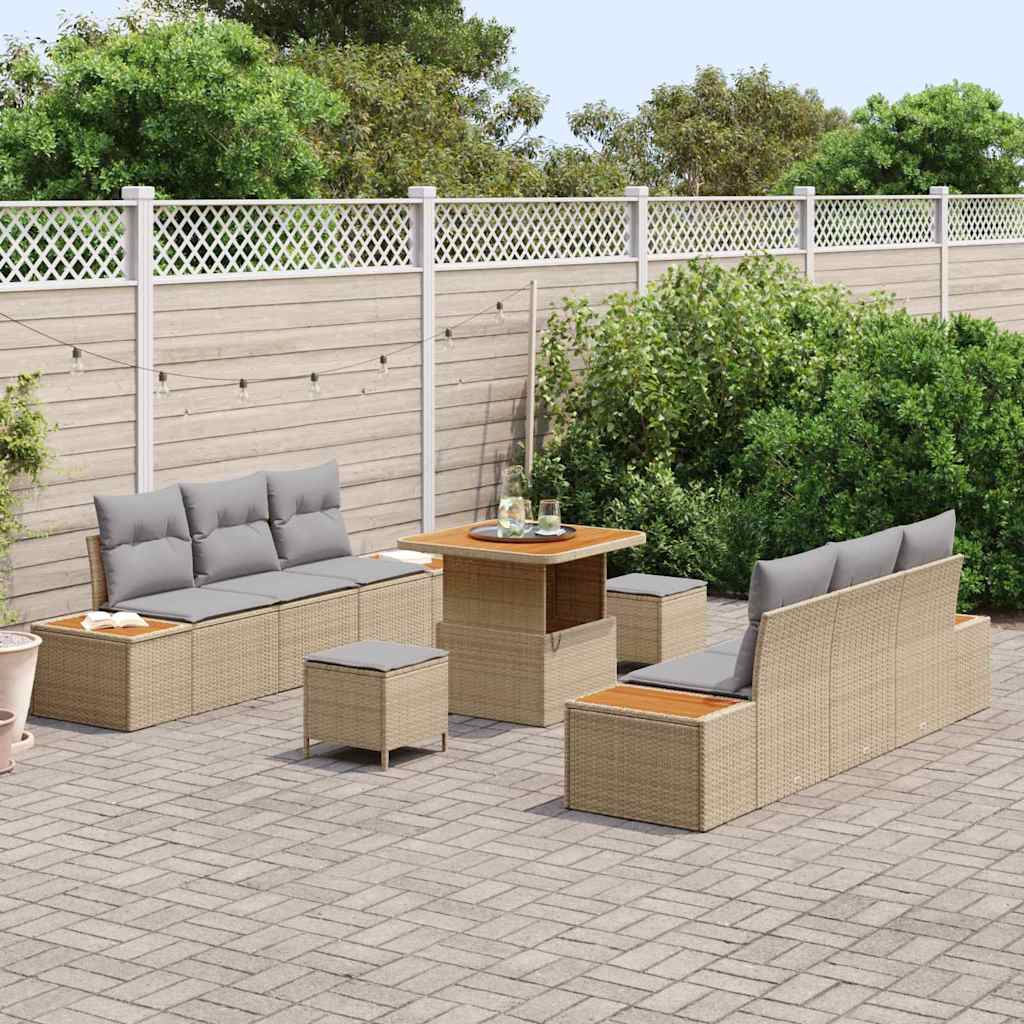Havesofa Sæt med pude med opbevaring 9 pcs Beige Poly rattan