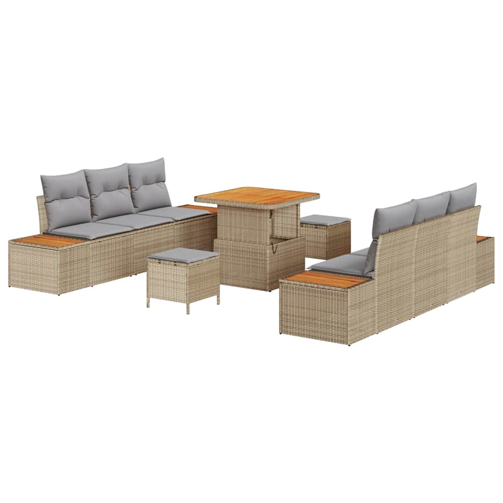 Havesofa Sæt med pude med opbevaring 9 pcs Beige Poly rattan