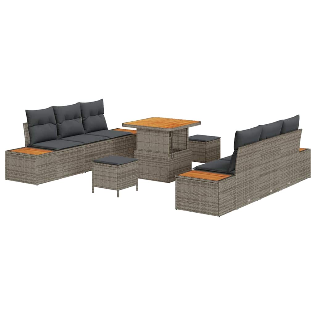 Havesofa Sæt med pude med opbevaring 9 pcs Grå Poly rattan