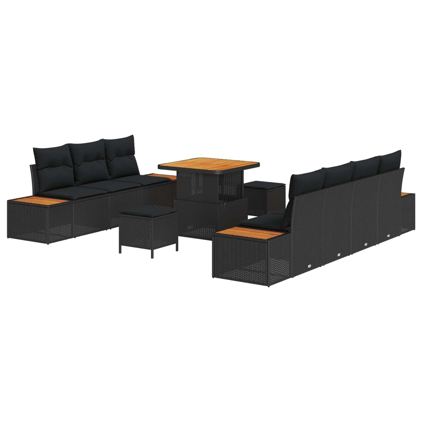 Havesofa Sæt med pude med opbevaring 10 pcs Sort Poly rattan