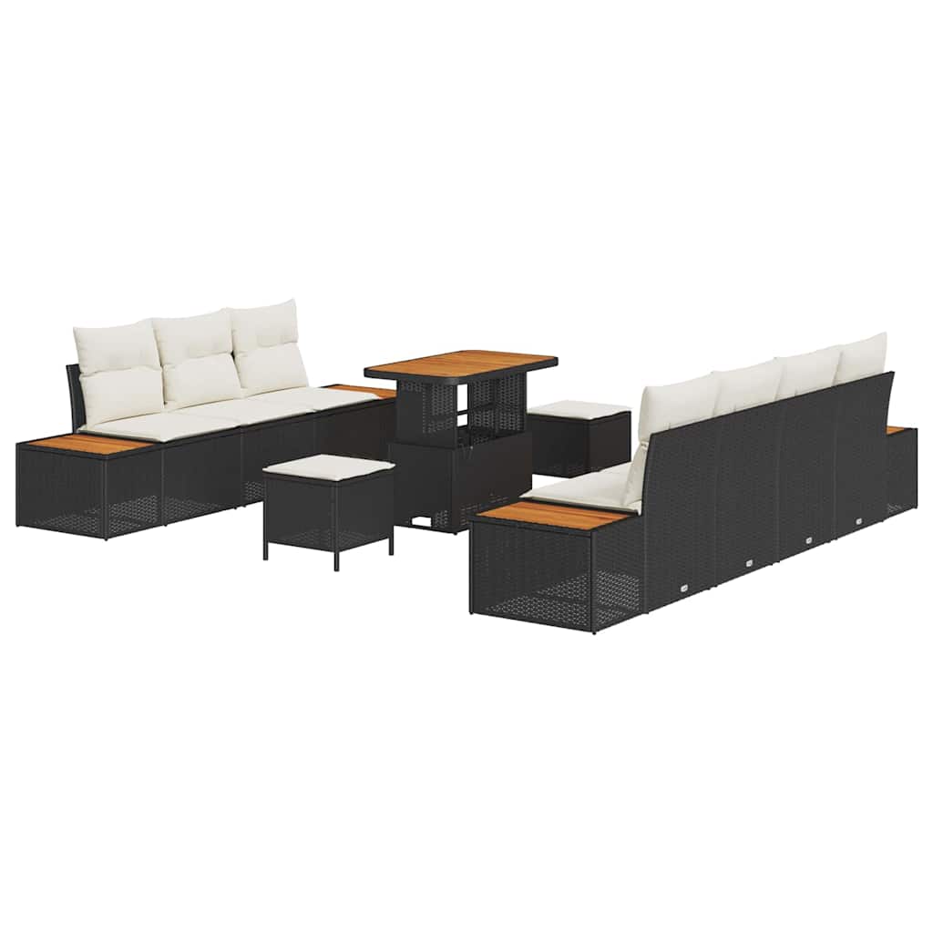 Havesofa Sæt med pude med opbevaring 10 pcs Sort Poly rattan