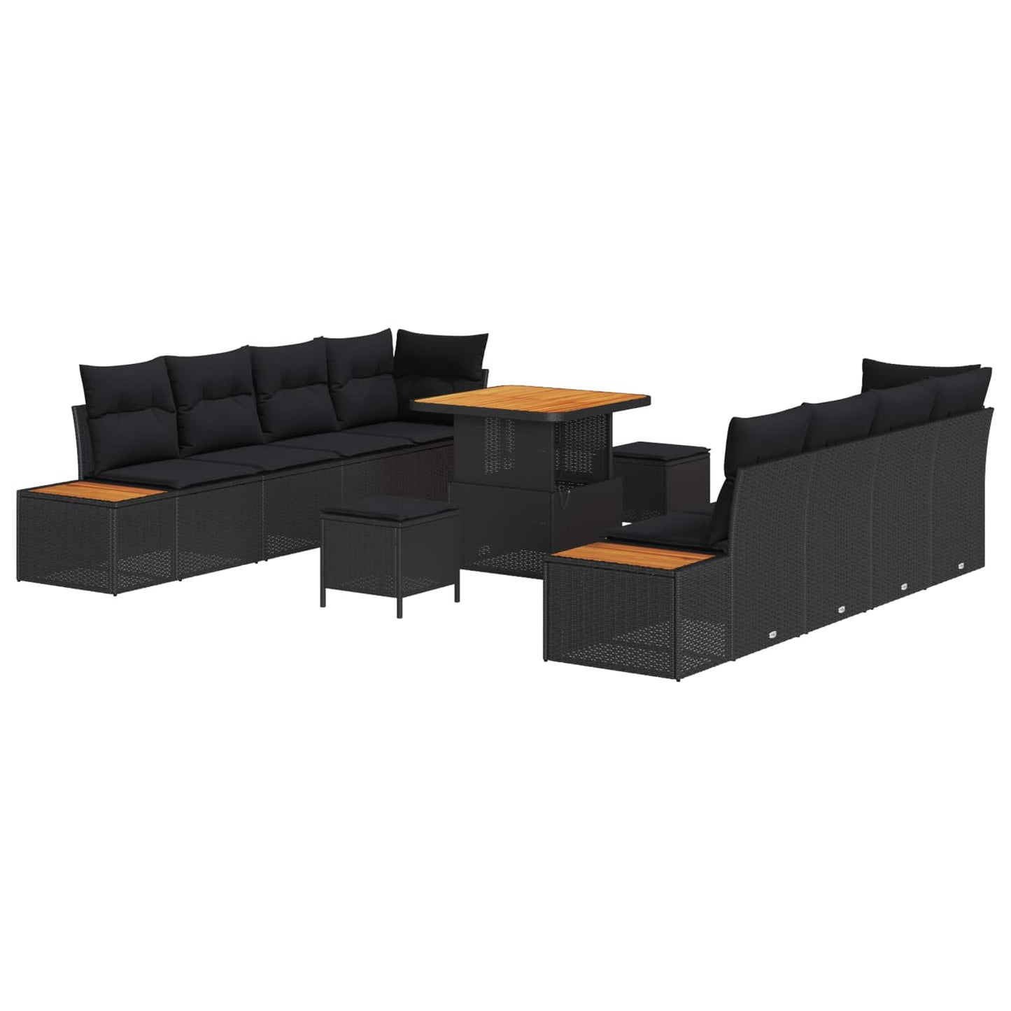 Havesofa Sæt med pude med opbevaring 11 pcs Sort Poly rattan