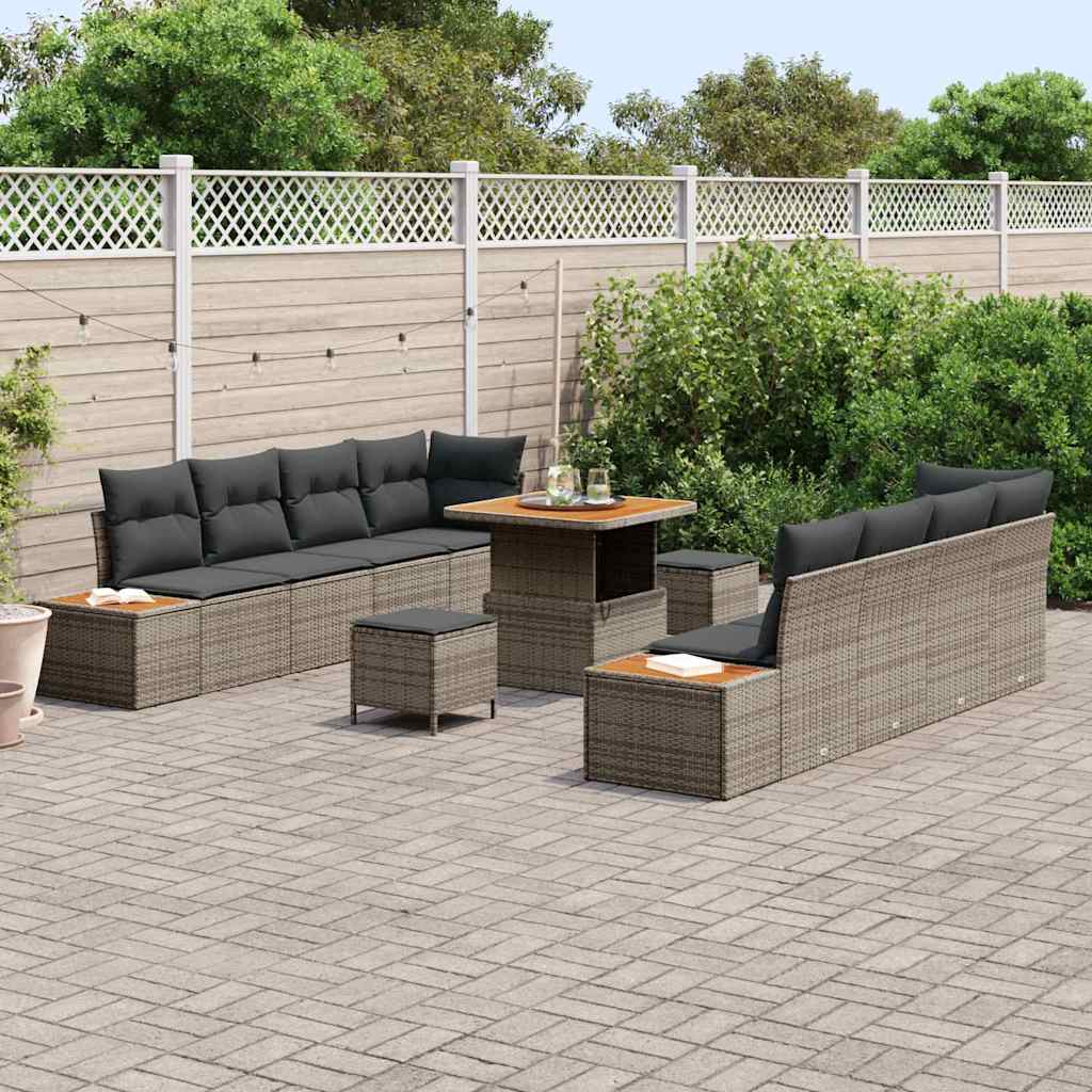 Havesofa Sæt med pude med opbevaring 11 pcs Grå Poly rattan