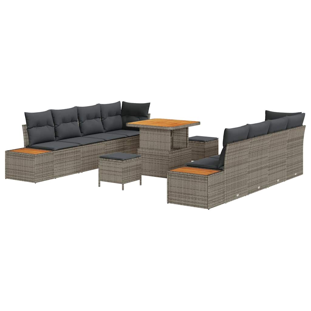 Havesofa Sæt med pude med opbevaring 11 pcs Grå Poly rattan