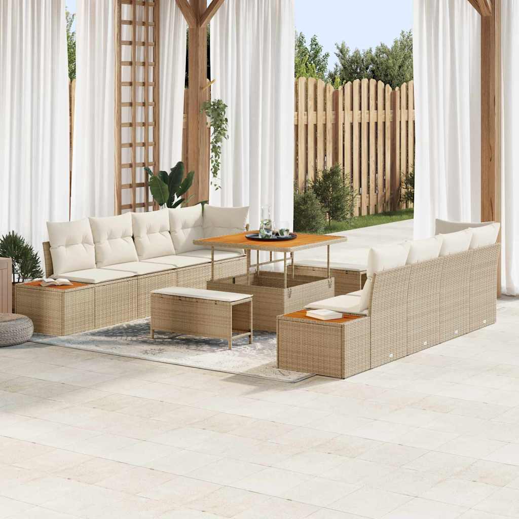 Havesofa Sæt med pude med opbevaring 11 pcs Beige Poly rattan