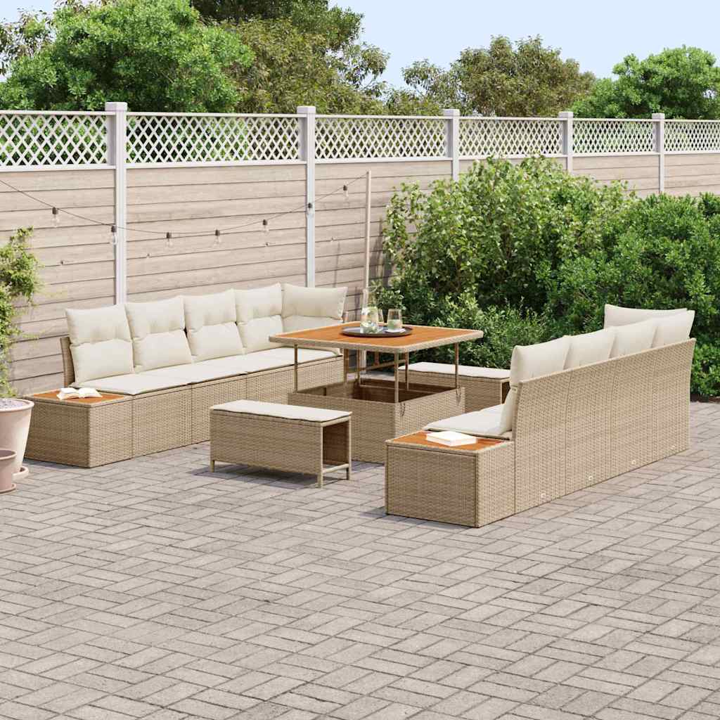 Havesofa Sæt med pude med opbevaring 11 pcs Beige Poly rattan