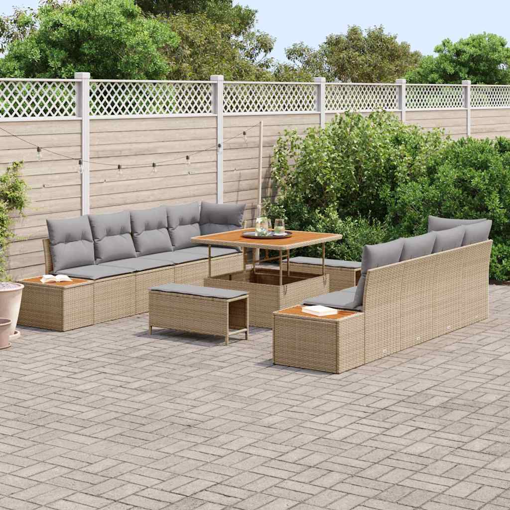 Havesofa Sæt med pude med opbevaring 11 pcs Beige Poly rattan