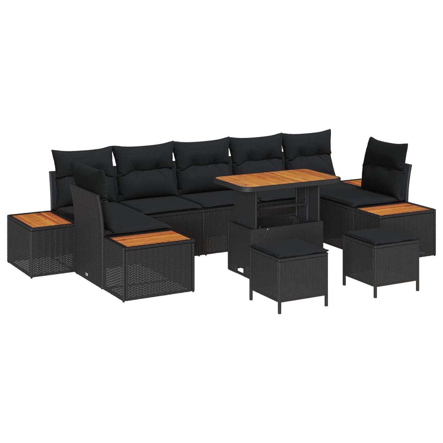 Havesofa Sæt med pude med opbevaring 10 pcs Sort Poly rattan