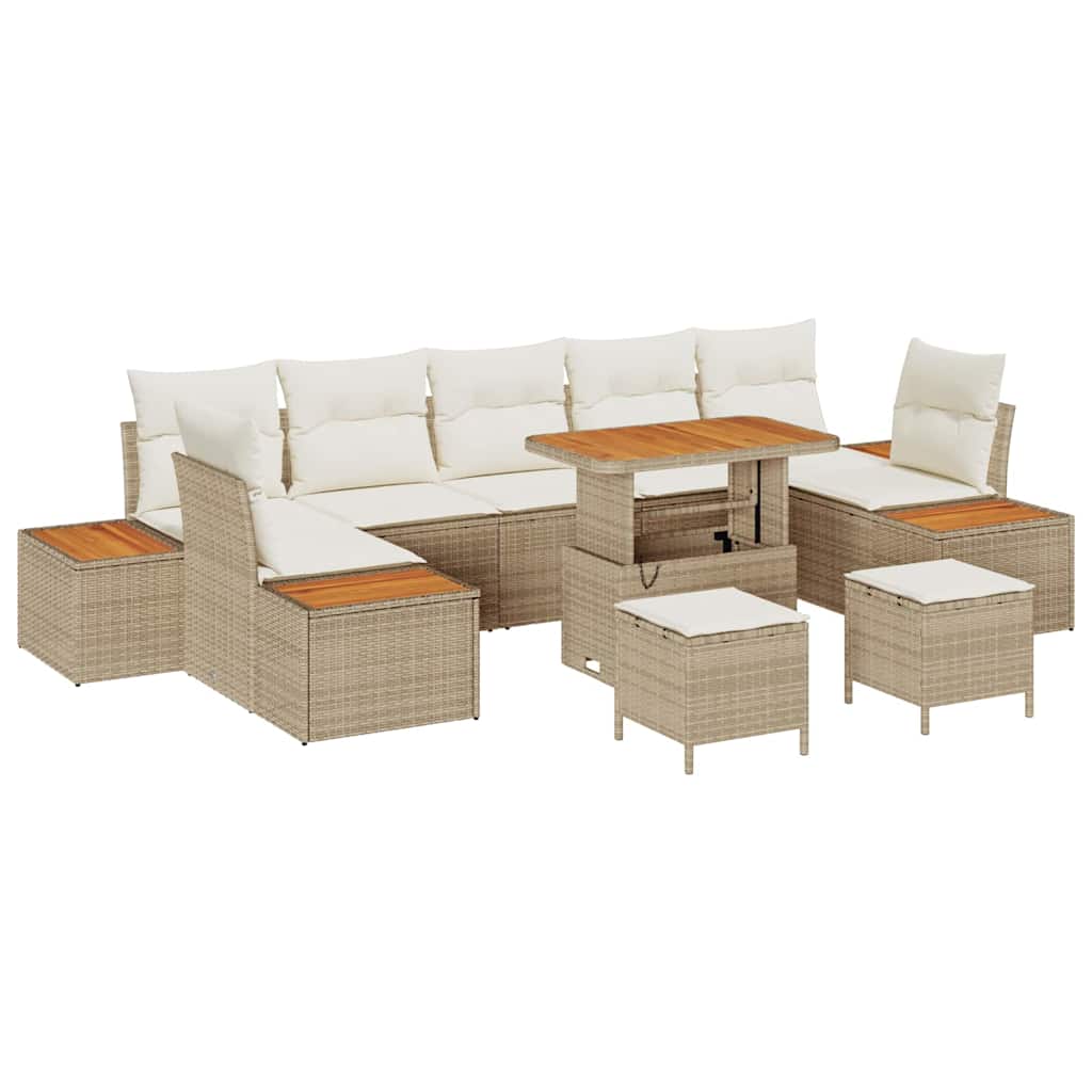 Havesofa Sæt med pude med opbevaring 10 pcs Beige Poly rattan