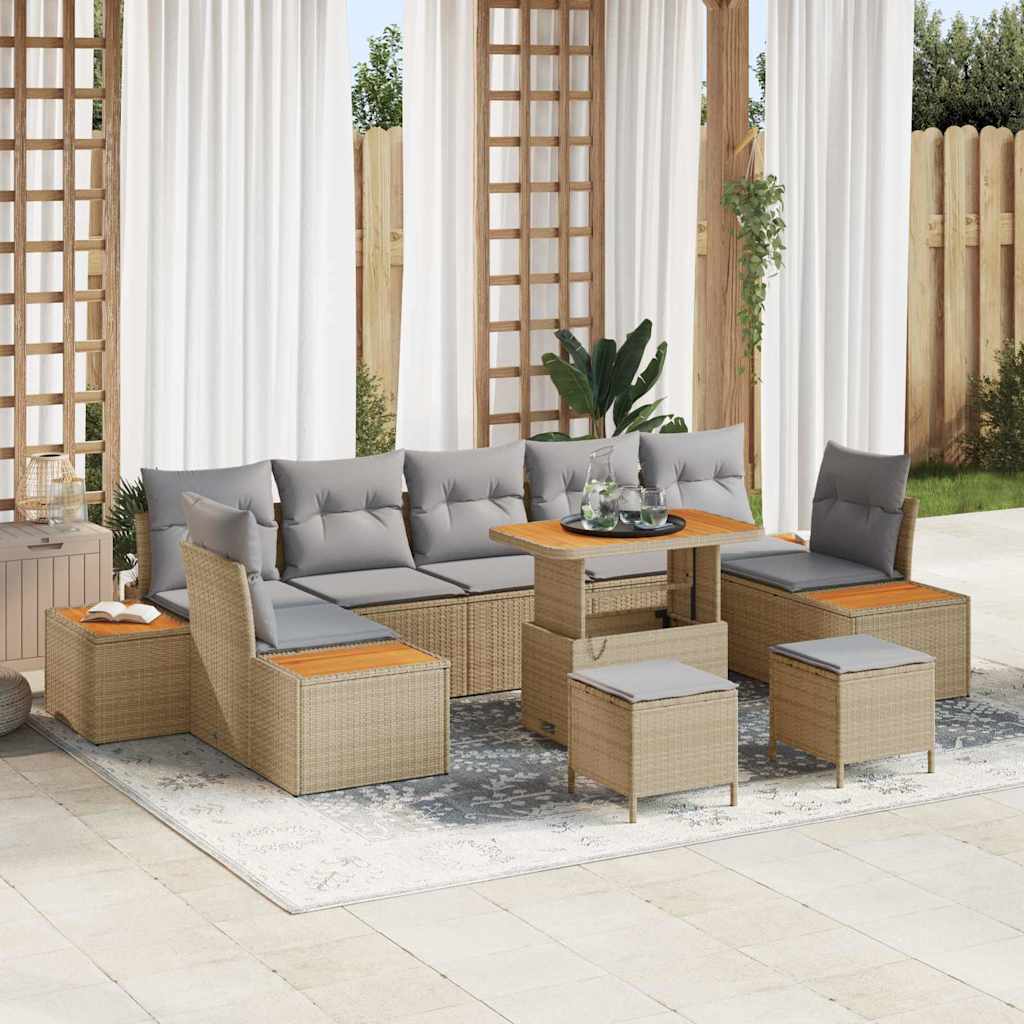 Havesofa Sæt med pude med opbevaring 10 pcs Beige Poly rattan