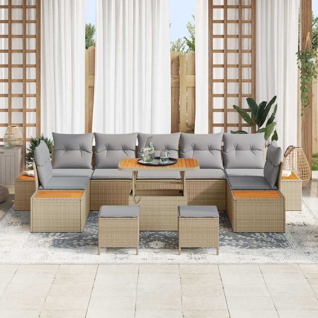 Havesofa Sæt med pude med opbevaring 10 pcs Beige Poly rattan
