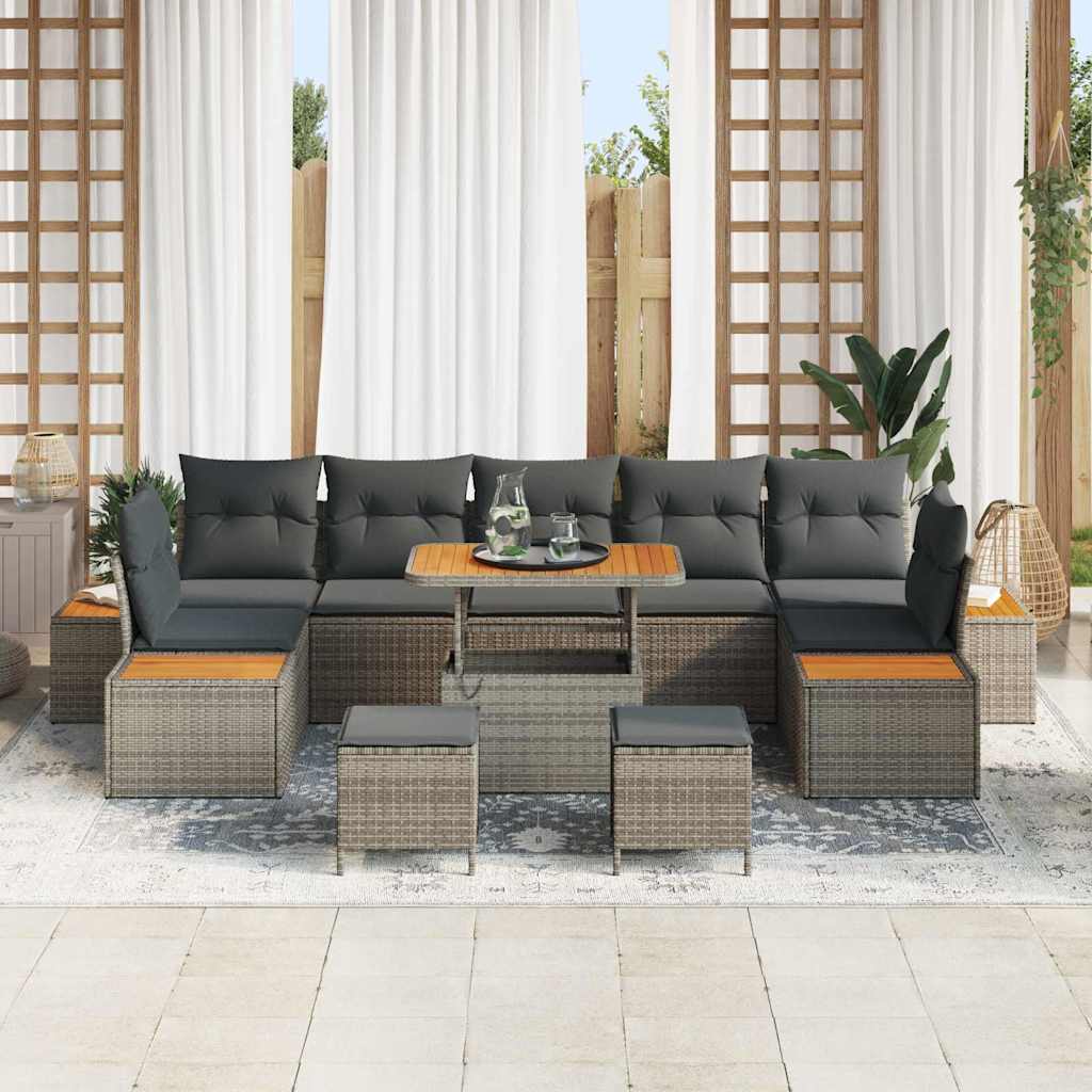 Havesofa Sæt med pude med opbevaring 10 pcs Grå Poly rattan