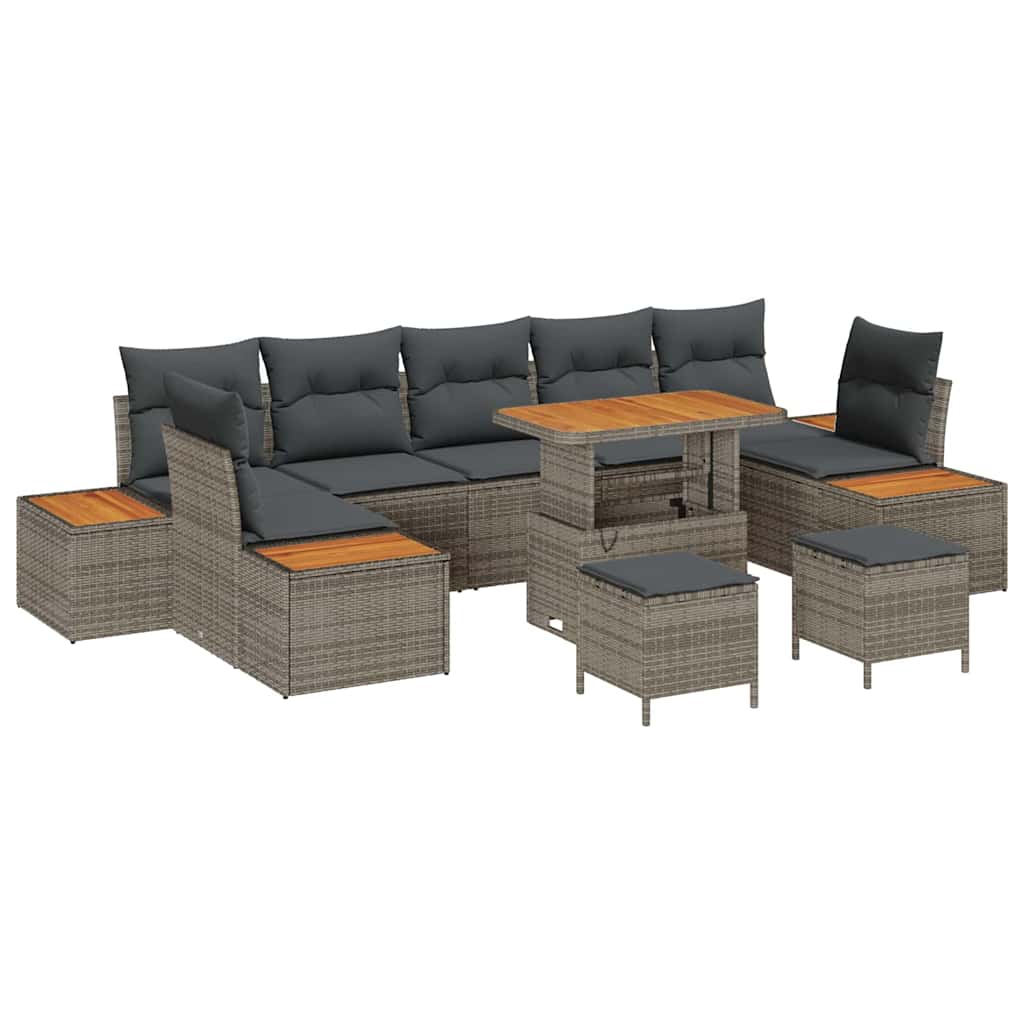 Havesofa Sæt med pude med opbevaring 10 pcs Grå Poly rattan