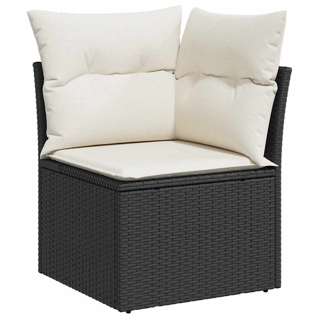 Havesofa Sæt med pude med opbevaring 8 pcs Sort Poly rattan