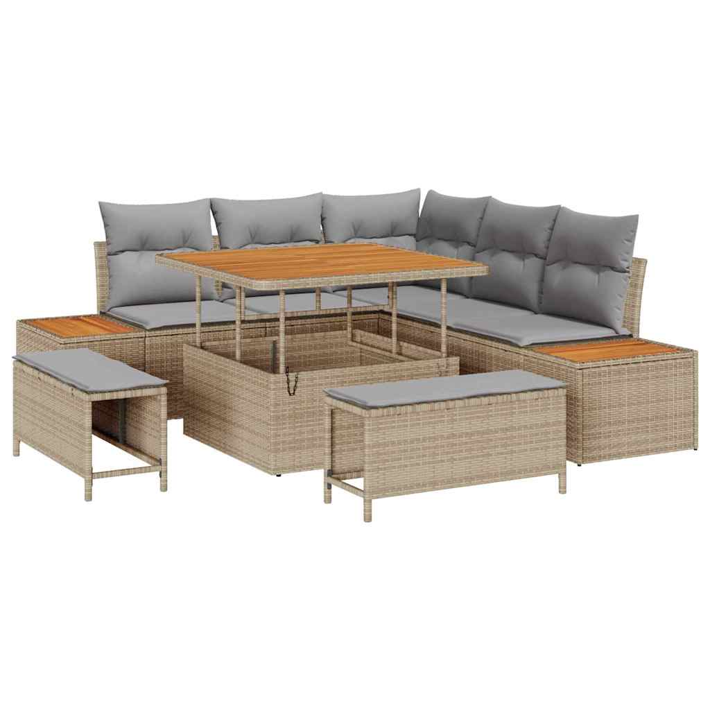 Havesofa Sæt 8 stk. 7-Antal sæder Beige Poly rattan