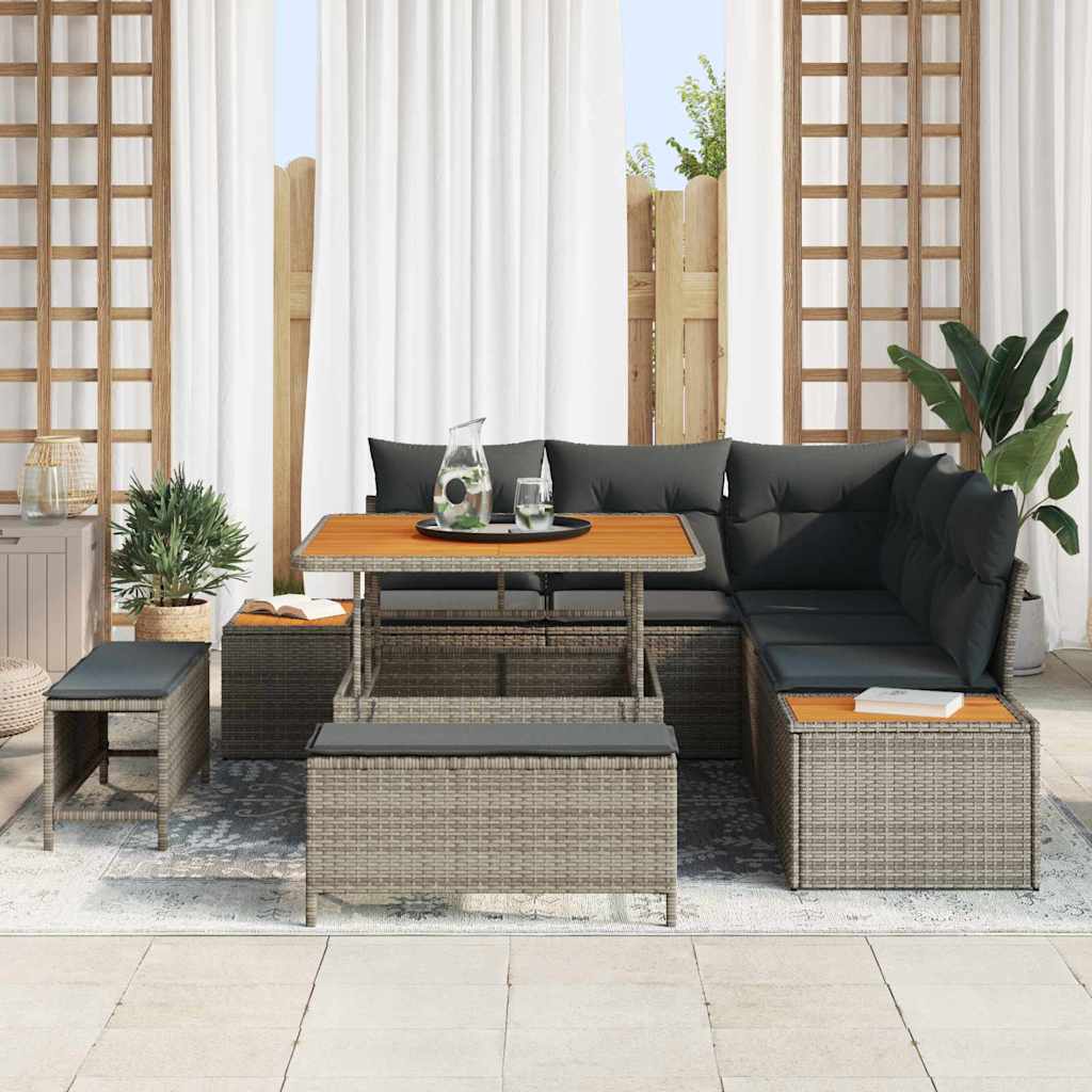 Havesofa Sæt med pude med opbevaring 8 pcs Grå Poly rattan