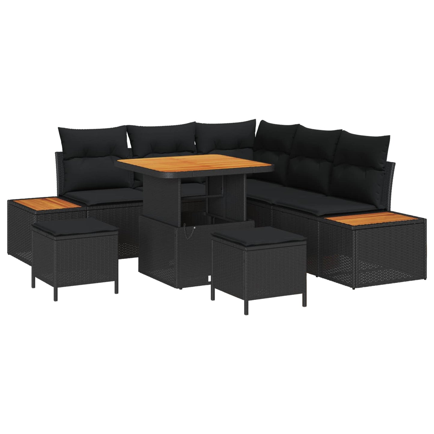 Havesofa Sæt med pude med opbevaring 8 pcs Sort Poly rattan