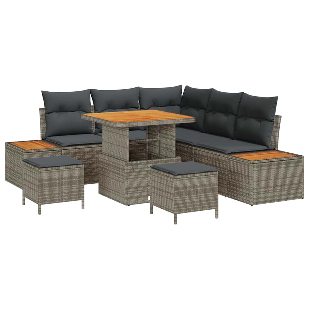 Havesofa Sæt med pude med opbevaring 8 pcs Grå Poly rattan