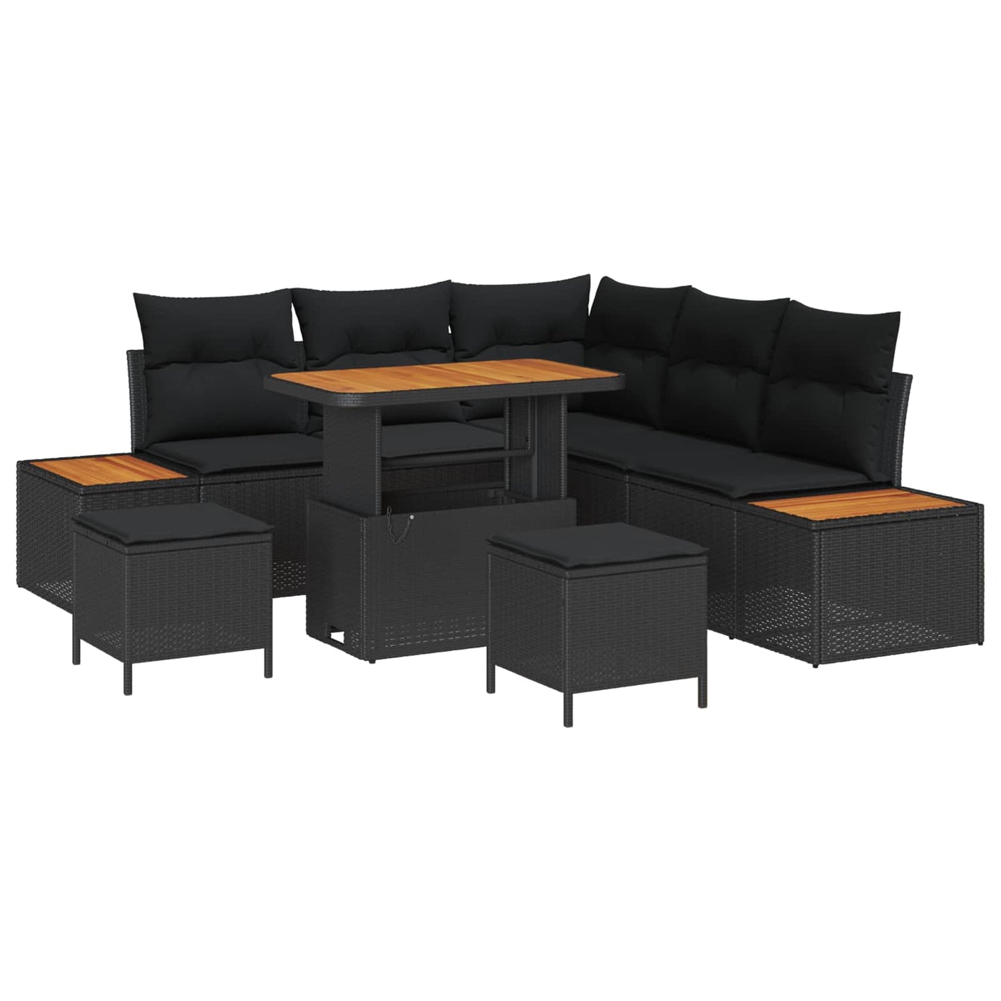 Havesofa Sæt 8 stk. 7-Antal sæder Sort Poly rattan