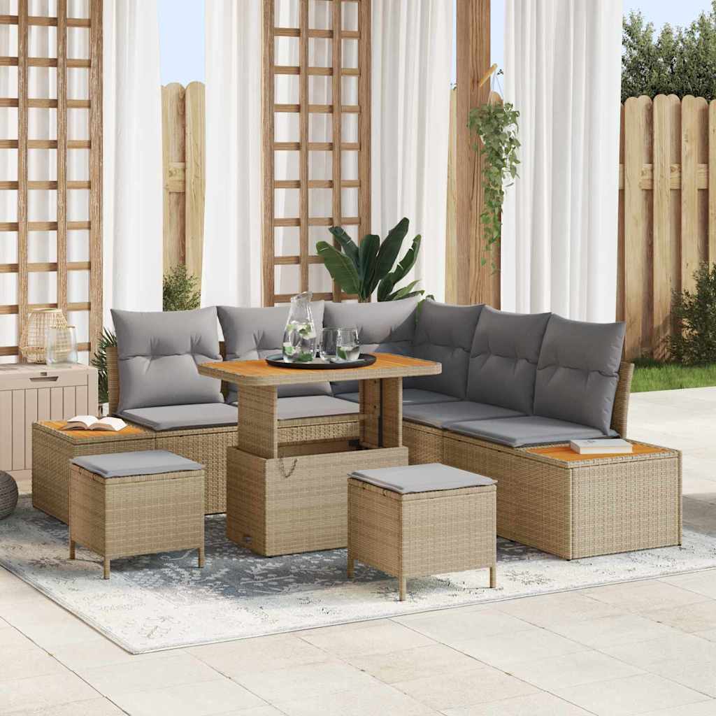 Havesofa Sæt med pude med opbevaring 8 pcs Beige Poly rattan