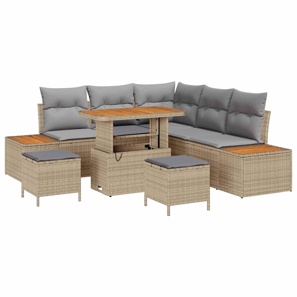 Havesofa Sæt med pude med opbevaring 8 pcs Beige Poly rattan