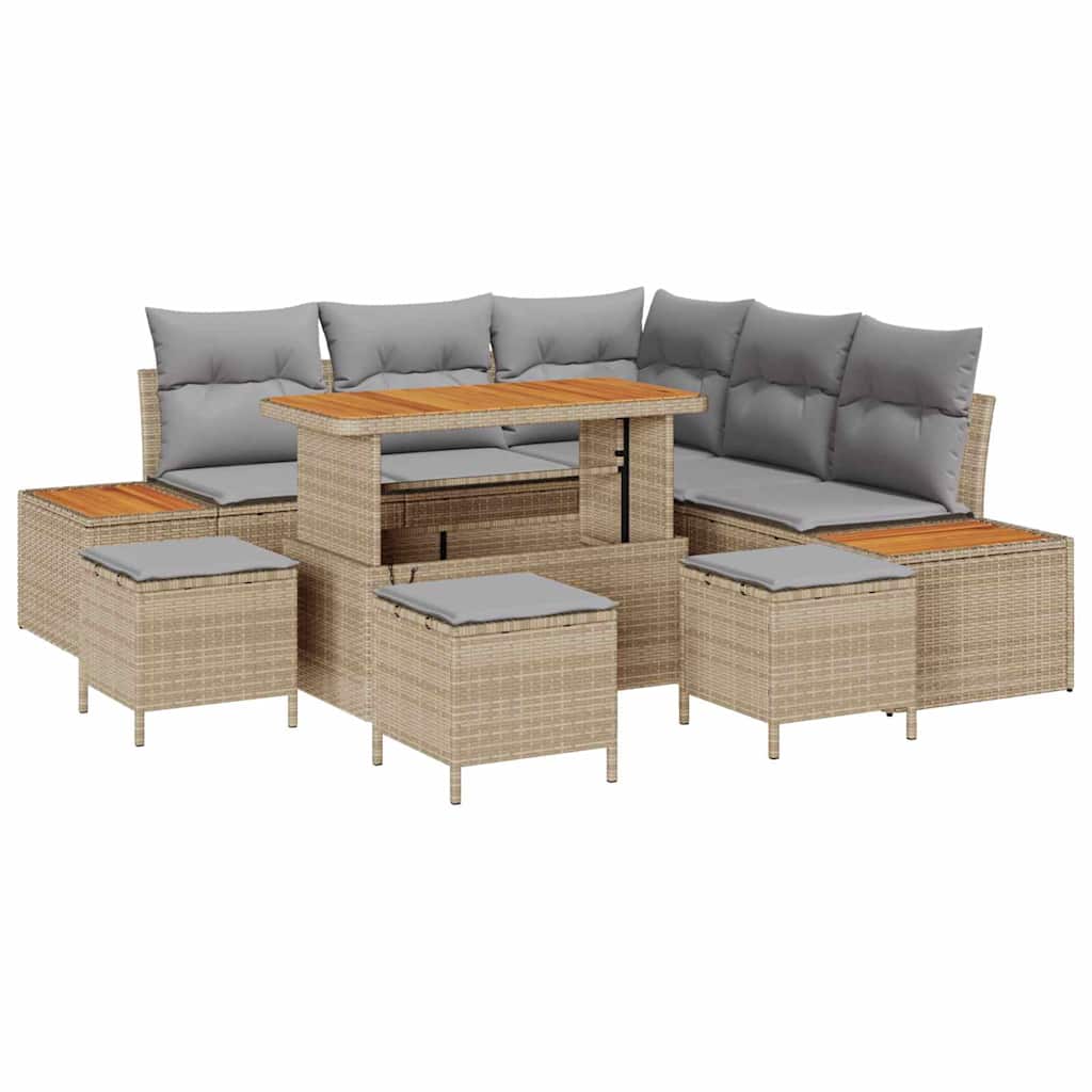 Havesofa Sæt med pude med opbevaring 9 pcs Beige Poly rattan