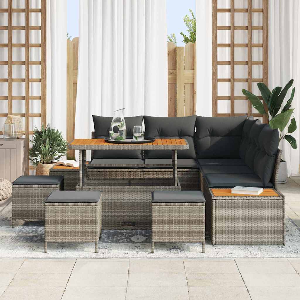 Havesofa Sæt med pude med opbevaring 9 pcs Grå Poly rattan